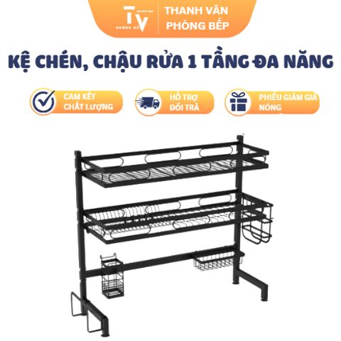Kệ chén chậu rửa đa năng 1 tầng - Chất liệu inox và nhựa PPB cho bếp gọn gàng, tiện lợi (TV1154)