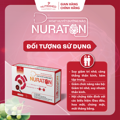 Viên uống hỗ trợ hoạt huyết Nuraton - Tăng cường tuần hoàn máu não, giảm đau đầu và mất ngủ - Thực phẩm chức năng cho người lớn (60 viên)