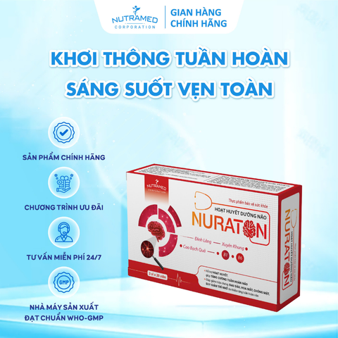 Viên uống hỗ trợ hoạt huyết Nuraton - Tăng cường tuần hoàn máu não, giảm đau đầu và mất ngủ - Thực phẩm chức năng cho người lớn (60 viên)