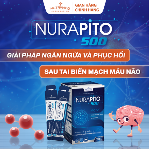 Gói Uống Nurapito 500 - Hỗ Trợ Phục Hồi Sau Tai Biến Mạch Máu Não, Tăng Cường Lưu Thông, Hạn Chế Xơ Vữa Mạch (20 Gói)