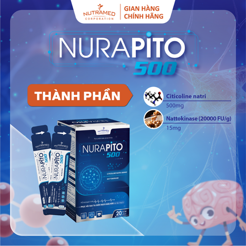 Gói Uống Nurapito 500 - Hỗ Trợ Phục Hồi Sau Tai Biến Mạch Máu Não, Tăng Cường Lưu Thông, Hạn Chế Xơ Vữa Mạch (20 Gói)