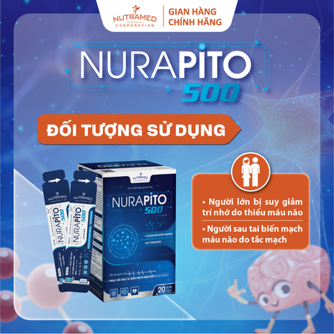 Gói Uống Nurapito 500 - Hỗ Trợ Phục Hồi Sau Tai Biến Mạch Máu Não, Tăng Cường Lưu Thông, Hạn Chế Xơ Vữa Mạch (20 Gói)