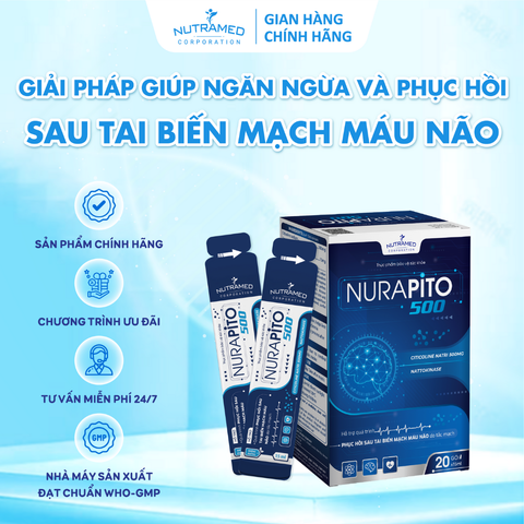 Gói Uống Nurapito 500 - Hỗ Trợ Phục Hồi Sau Tai Biến Mạch Máu Não, Tăng Cường Lưu Thông, Hạn Chế Xơ Vữa Mạch (20 Gói)