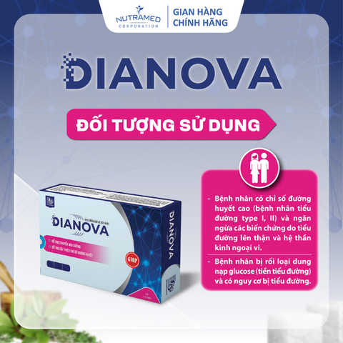 Viên uống Dianova - Hỗ trợ kiểm soát đường huyết hiệu quả, ngăn ngừa biến chứng tiểu đường (30 viên)