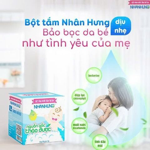 Bột Pha Nước Tắm Trẻ Em Nhân Hưng - Kháng Khuẩn, Làm Sạch Da Nhạy Cảm (1g x 30 Gói) Dành Cho Trẻ Sơ Sinh và Trẻ Nhỏ