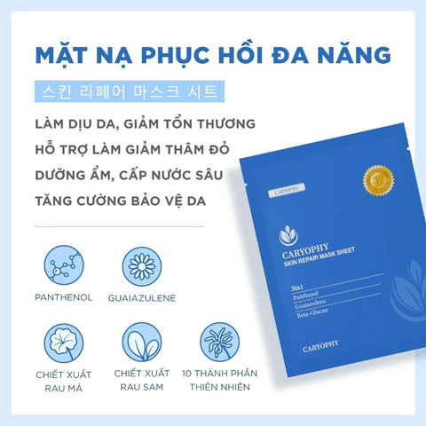 Mặt Nạ Caryophy Portulaca 3In1 Hộp 10 Miếng - Tái Tạo, Dưỡng Ẩm, Làm Dịu Da Nhạy Cảm, Ngăn Ngừa Mụn, Hàn Quốc