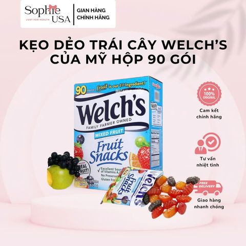 Kẹo Dẻo Trái Cây Welch's Fruit Snacks 90 Gói - Ngọt Ngào, Bổ Dưỡng, Giàu Vitamin C, Không Chất Béo, An Toàn Cho Trẻ Em