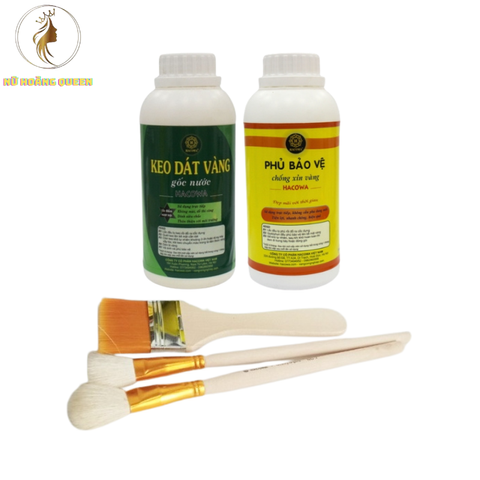 Bộ Keo Phủ Dát Vàng Gốc Nước 500ml Kèm Chổi Cọ - Dùng Cho Hoa Quả, Thạch Cao, Giấy Vải, Đồ Da, Tạo Lớp Bảo Vệ Vàng Sang Trọng
