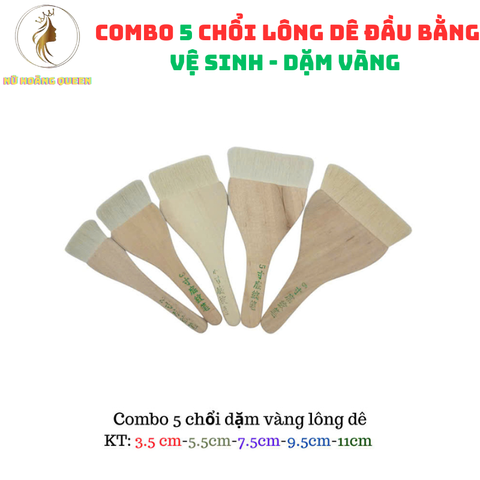 Combo 5 Chổi Lông Dê Mềm Mại Đầu Bằng - Dụng Cụ Vệ Sinh Dát Vàng, Không Gây Xước Bề Mặt Vàng