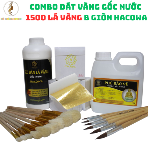 Bộ Combo Dát Vàng Gốc Nước 1500 Lá B Giòn Hacowa - Phụ Kiện Dát Vàng Hoa Quả Dừa Tết, Thạch Cao, Xi Măng, Giấy Vải