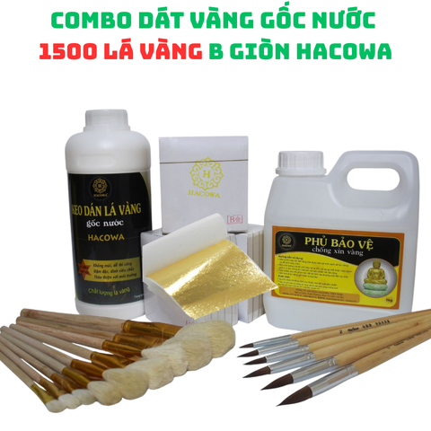 Bộ Combo Dát Vàng Gốc Nước 1500 Lá B Giòn Hacowa - Phụ Kiện Dát Vàng Hoa Quả Dừa Tết, Thạch Cao, Xi Măng, Giấy Vải