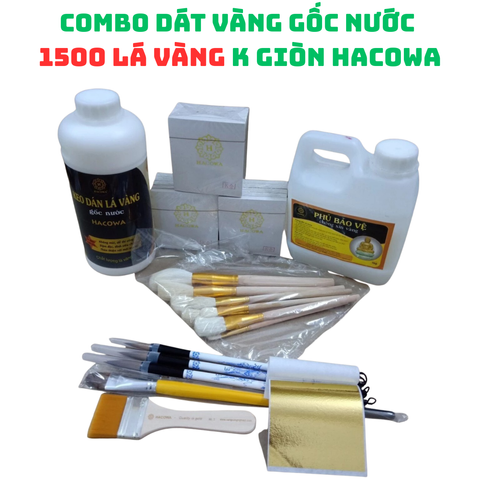 Bộ Combo Dát Vàng Gốc Nước Hacowa 1500 Lá - Dát Vàng Hoa Quả Dừa Tết, Thạch Cao, Xi Măng, Giấy Vải, Đồ Da