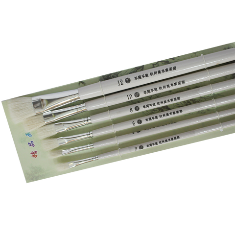 Combo 6 Chổi Cọ Vẽ Keo Đát Vàng - Đầu Lông Dê Siêu Mềm Cán Gỗ Bọc Sắt, Dụng Cụ Không Thể Thiếu Cho Họa Sĩ Thợ Nghề