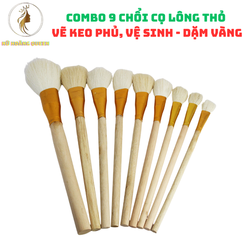 Combo 9 Chổi Cọ Lông Thỏ Siêu Mềm - Dùng Vẽ Keo Dát Vàng và Vệ Sinh Bề Mặt Vàng cho Họa Sĩ và Thợ Thi Công