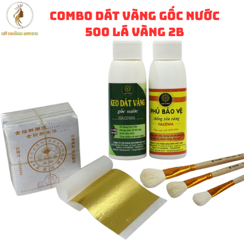 Combo Dát Vàng Gốc Nước 500 Lá Vàng 2B - Bộ Phụ Kiện Đầy Đủ Cho Nghệ Thuật Trang Trí Thẩm Thấu