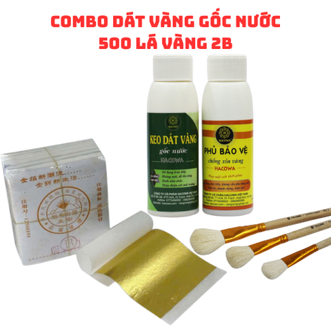 Combo Dát Vàng Gốc Nước 500 Lá Vàng 2B - Bộ Phụ Kiện Đầy Đủ Cho Nghệ Thuật Trang Trí Thẩm Thấu