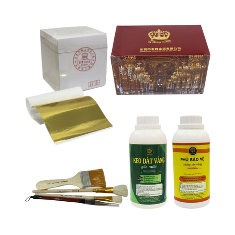 Combo Dát Vàng Dừa Tết - 2000 Lá Vàng Đài Đế Vương Siêu Bóng Đẹp + Keo & Phụ Kiện Dát Vàng Chuyên Dụng