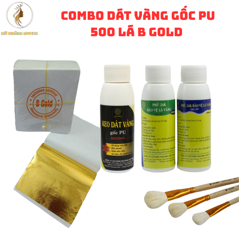 Combo Dát Vàng Gốc PU 500 Lá Vàng B Gold - Bộ Phụ Kiện Dát Vàng Cho Gỗ, Kim Loại, Nhựa, Đá, Thủy Tinh, Gốm Sứ