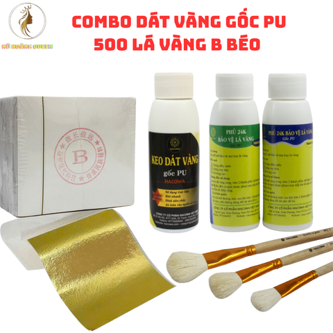 Combo Dát Vàng Mini 500 Lá B Kim - Bộ Dụng Cụ Dát Vàng Keo Gốc PU Cho Người Mới - Phù Hợp Dát Lên Gỗ, Kim Loại, Đá, Gốm Sứ