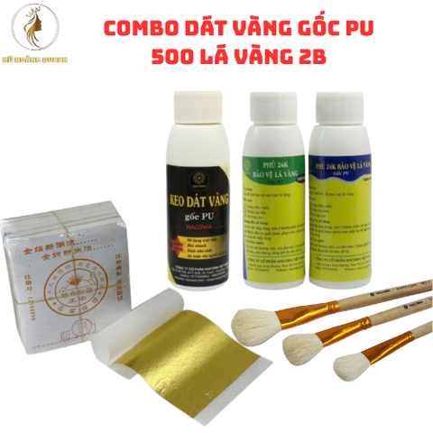 Combo Dát Vàng Gốc PU 500 Lá Vàng 2B, Bộ Phụ Kiện Dát Vàng Cho Gỗ, Kim Loại, Nhựa, Đá, Gốm Sứ - Sản Phẩm Nghệ Thuật Chất Lượng Cao