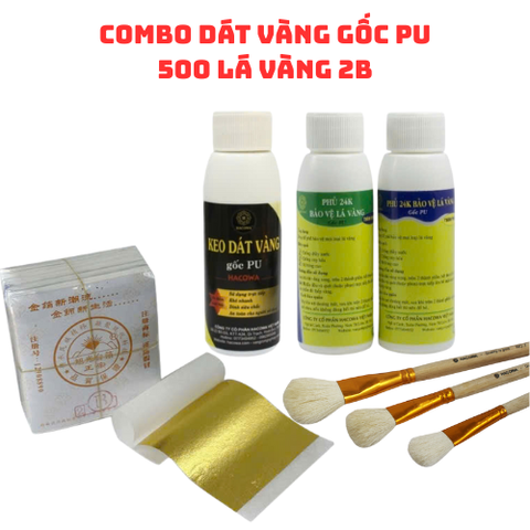 Combo Dát Vàng Gốc PU 500 Lá Vàng 2B, Bộ Phụ Kiện Dát Vàng Cho Gỗ, Kim Loại, Nhựa, Đá, Gốm Sứ - Sản Phẩm Nghệ Thuật Chất Lượng Cao