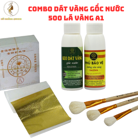 Combo Dát Vàng Gốc Nước 500 Lá Vàng A1 - Bộ Phụ Kiện Hoàn Chỉnh cho Nghệ Thuật Dát Vàng và Thủ Công Mỹ Nghệ