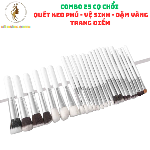 Combo 25 Cọ Chổi Trang Điểm Vẽ Keo Vệ Sinh - Đầu Lông Mềm, Cán Gỗ Bọc Sắt Chắc Chắn - Dụng Cụ Họa Sĩ Chất Lượng Cao