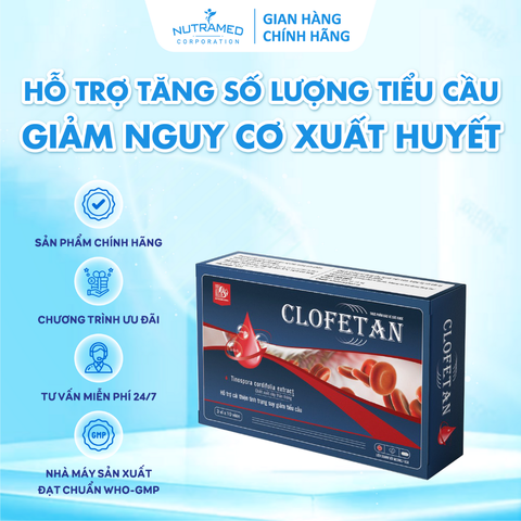 Viên uống Clofetan Nutramed – Hỗ trợ tái tạo tiểu cầu, giảm nguy cơ xuất huyết, cho người bị sốt xuất huyết (30 viên)