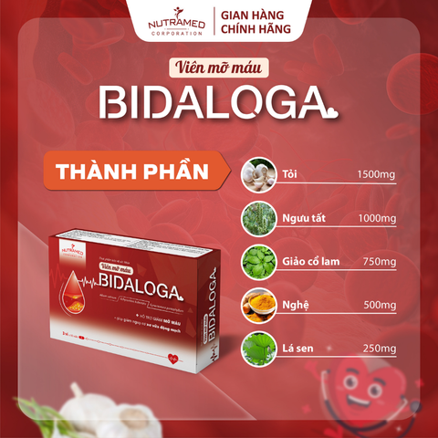 Viên uống Bidaloga hỗ trợ giảm mỡ máu, hạn chế xơ vữa động mạch (30 viên)