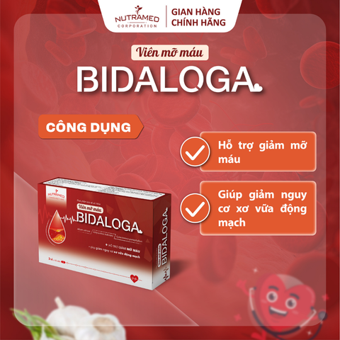 Viên uống Bidaloga hỗ trợ giảm mỡ máu, hạn chế xơ vữa động mạch (30 viên)