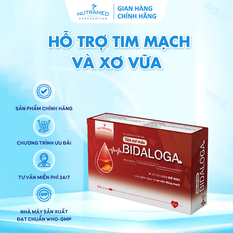 Viên uống Bidaloga hỗ trợ giảm mỡ máu, hạn chế xơ vữa động mạch (30 viên)