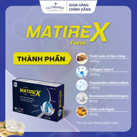 Viên uống Matirex Forte hỗ trợ giảm đau giúp tái tạo sụn khớp và xương dưới sụn (30 viên)