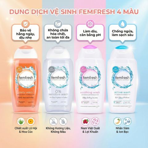Dung Dịch Vệ Sinh Phụ Nữ Femfresh 250ml - Chính Hãng Anh, Dịu Nhẹ, Khử Mùi, Cân Bằng pH, An Toàn Cho Da Nhạy Cảm
