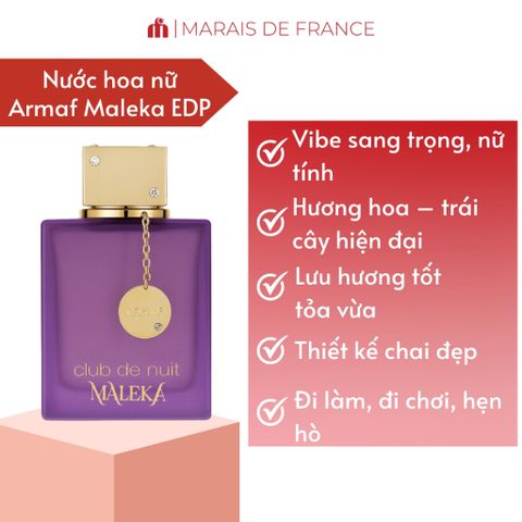 Nước Hoa Nữ Armaf Club De Nuit Maleka EDP - Hương Hoa Trái Cây Sang Trọng, Dễ Dùng Hằng Ngày, Phù Hợp Đi Làm và Hẹn Hò