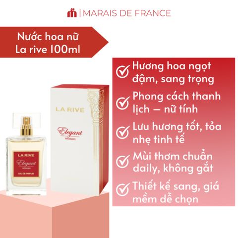 Nước Hoa Nữ La Rive Elegant Eau de Parfum 90ml - Hương Hoa Cỏ Tươi Mát, Thanh Lịch, Dễ Dùng Hằng Ngày