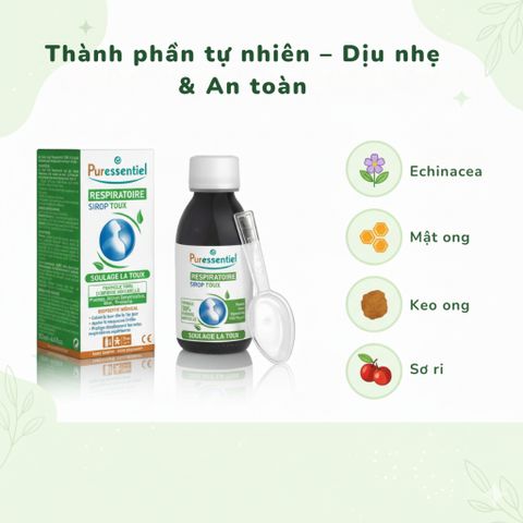 Siro Hỗ Trợ Hô Hấp Puressentiel - Làm Dịu Họng Từ Thảo Mộc và Mật Ong - 125ml, Giải Pháp Tự Nhiên Cho Gia Đình Từ 7 Tuổi