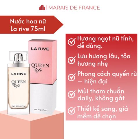 Nước Hoa Nữ La Rive Queen of Life 90ml - Eau de Parfum Hương Ngọt Tươi Sáng, Phong Cách Nữ Tính, Dùng Hằng Ngày