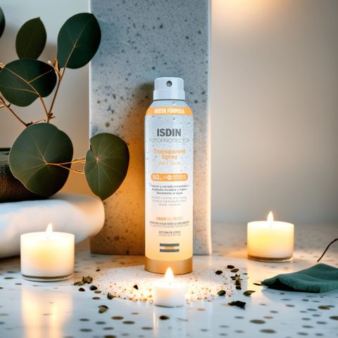 Xịt Chống Nắng ISDIN 250ml Transparent Spray Wet Skin SPF50 - Bảo Vệ Da Toàn Thân, Thẩm Thấu Nhanh, Dùng Được Khi Da Ướt