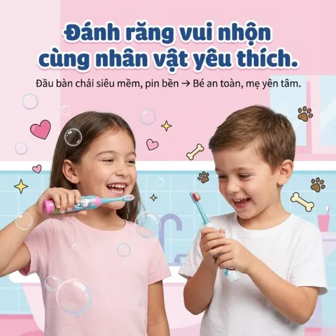 Bàn Chải Đánh Răng Cho Bé Mr White - Bàn Chải Điện Rung Nhẹ An Toàn cho Trẻ Từ 3 Tuổi, Lông Mềm Nhập Khẩu Từ Pháp