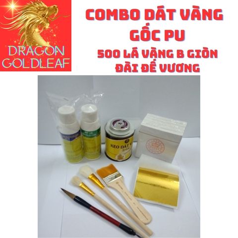 Combo Dát Vàng Gốc PU 500 Lá Vàng B Giòn Đài Đế Vương + Keo Phủ 24K Cho Gỗ, Kim Loại, Nhựa, Đá, Gốm Sứ - Dụng Cụ Nghệ Thuật Chất Lượng