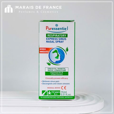 Xịt Mũi Giảm Nghẹt Mũi Puressentiel Sinus Express 15ml - Thực Vật Thiên Nhiên, Hỗ Trợ Thông Xoang Nhanh, Giảm Đau Đầu
