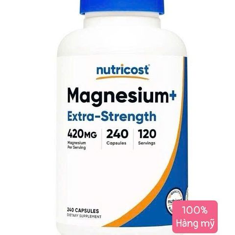 Viên uống bổ sung Magnesium+ Extra-Strength 420mg Nutricost - Hỗ trợ căng thẳng, giấc ngủ và sức khỏe cơ thể - 240 viên nhập Mỹ