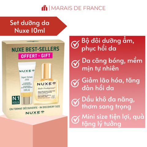 Bộ Sản Phẩm Mini Nuxe Best-Sellers - Tinh Chất Super Serum [10] & Dầu Khô Huile Prodigieuse Dưỡng Da Du Lịch, Chăm Sóc Da Mặt Chính Hãng