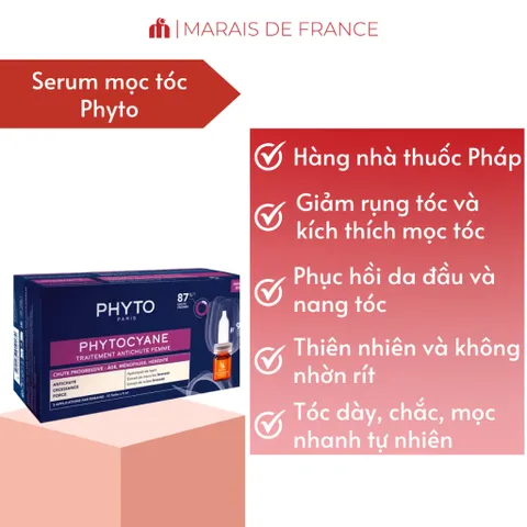 Tinh Chất Giảm Rụng Tóc Di Truyền Phyto Phytocyane Cho Nữ 12x5ml - Giải Pháp Mọc Tóc Cao Cấp Từ Pháp, Tăng Cường Sức Khỏe Tóc