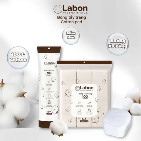 Bông Tẩy Trang Labon 150/240 Miếng - 100% Cotton Tự Nhiên, Mềm Mịn, Không Xơ Bông, An Toàn Cho Da Nhạy Cảm