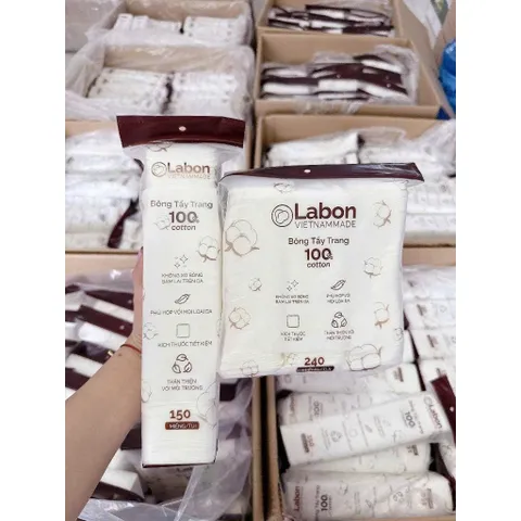 Bông Tẩy Trang Labon 150/240 Miếng - 100% Cotton Tự Nhiên, Mềm Mịn, Không Xơ Bông, An Toàn Cho Da Nhạy Cảm