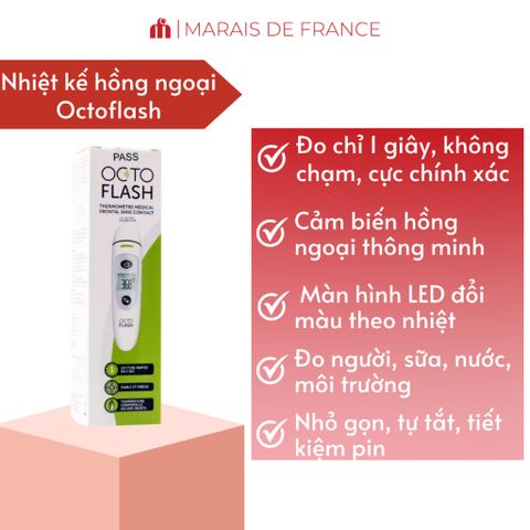 Nhiệt Kế Hồng Ngoại Điện Tử Pass Octo Flash Đo Trán - Đo Nhanh 1 Giây, Màn Hình LED Rõ Ràng, An Toàn và Chính Xác cho Gia Đình, Trẻ Em