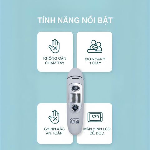 Nhiệt Kế Hồng Ngoại Điện Tử Pass Octo Flash Đo Trán - Đo Nhanh 1 Giây, Màn Hình LED Rõ Ràng, An Toàn và Chính Xác cho Gia Đình, Trẻ Em