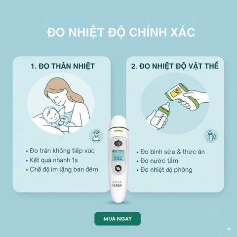 Nhiệt Kế Hồng Ngoại Điện Tử Pass Octo Flash Đo Trán - Đo Nhanh 1 Giây, Màn Hình LED Rõ Ràng, An Toàn và Chính Xác cho Gia Đình, Trẻ Em