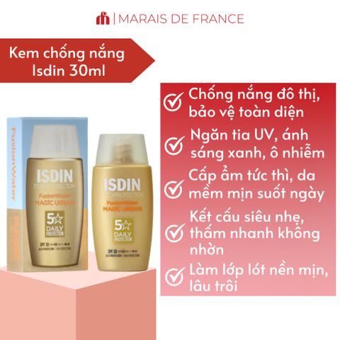 Kem Chống Nắng Isdin Fusion Water Urban SPF30 50ml - Bảo Vệ Da Chống Ô Nhiễm & Ánh Sáng Xanh, Dưỡng Ẩm Bền Lâu